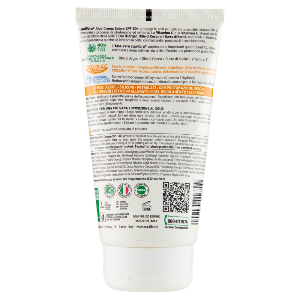 equilibra Aloe Crema Solare 50? SPF Protezione Molto Alta 150 ml